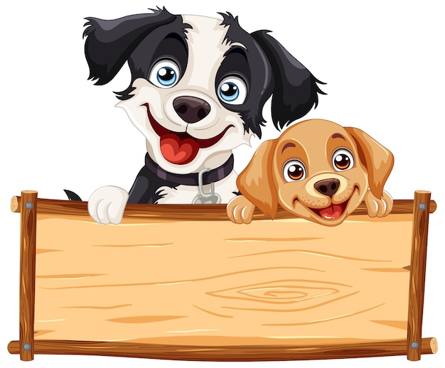 Cheerful Puppies with Wooden Sign – Free to Download