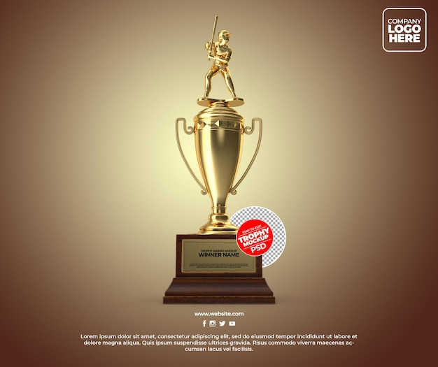 Realistic Golden Trophy Award Mockup Design with Transparent Background – Free Download