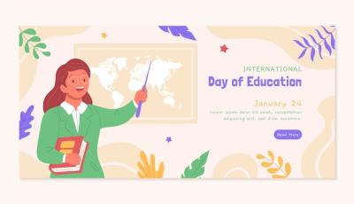 Flat Horizontal Banner Template for International Day of Education – Free Download