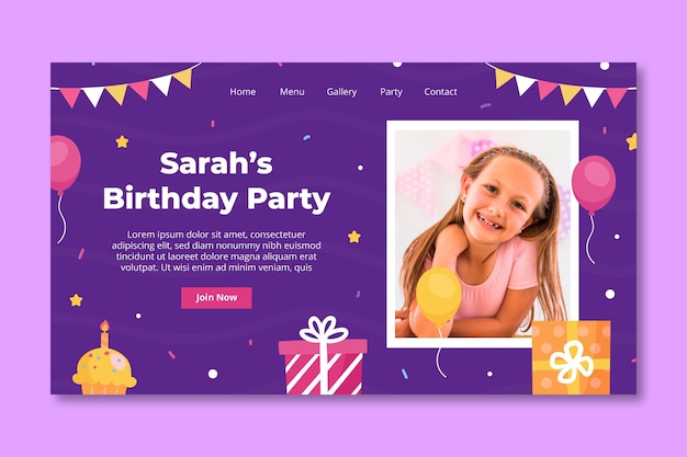 Children’s Birthday Landing Page Template – Download Free Stock Photo