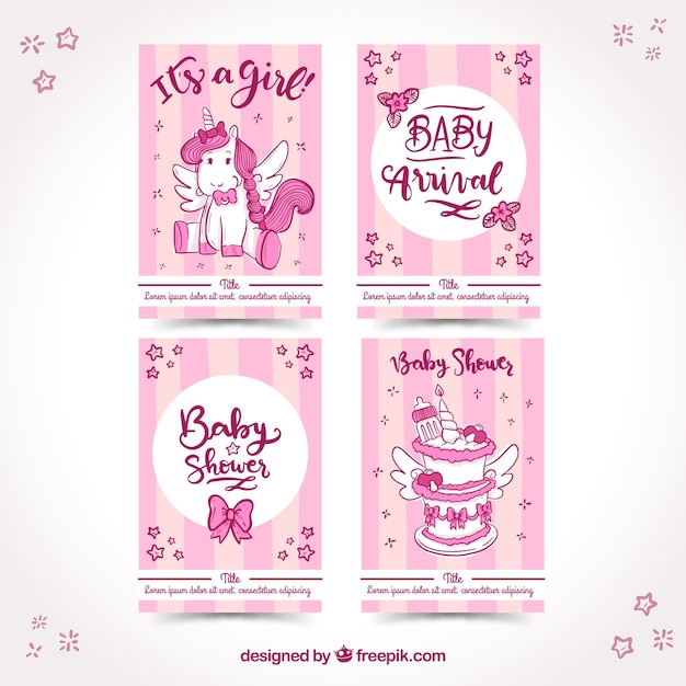 Hand-Drawn Style Baby Cards Collection – Free Download