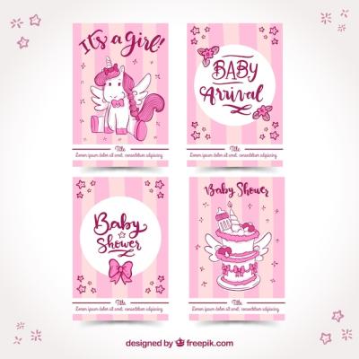 Hand-Drawn Style Baby Cards Collection – Free Download