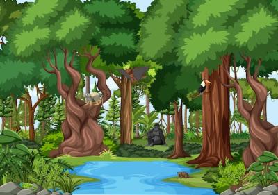 Nature Scene Featuring a Forest Stream and Wildlife – Free Download