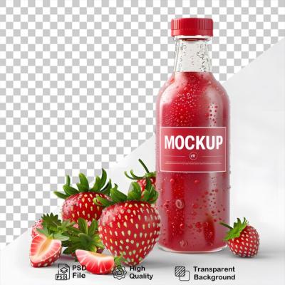 A Bottle of Strawberry Juice Mockup on Transparent Background – Free Download