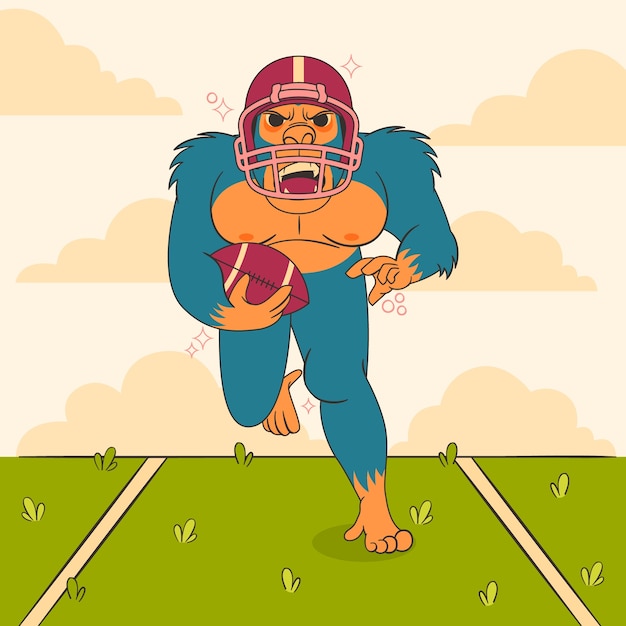 Hand Drawn American Football Cartoon Illustration – Free Download