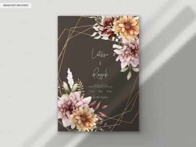 Watercolor Autumn Flower and Leaves Wedding Invitation Template – Free Download