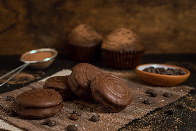 Chocolate Glazed Biscuits with Blurred Background – Free Download