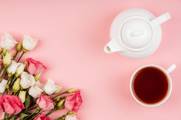 Beautiful Roses Arrangement with Teapot and Cup of Tea – Free Stock Photo for Download