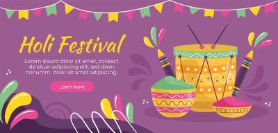 Flat Holi Festival Celebration Horizontal Banner Template – Free Download