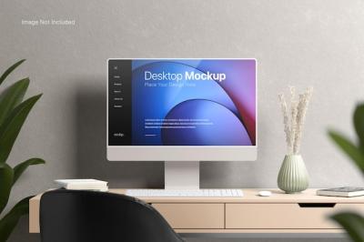 Computer Desktop Screen on a Table Mockup – Free Download