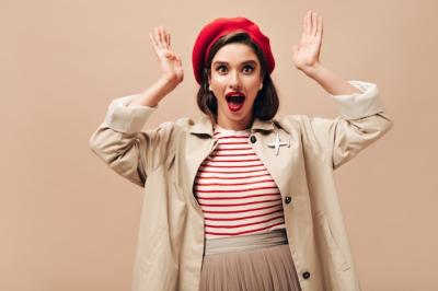 Brown Eyed Lady in Trendy Trench Coat Shocked Look – Free Stock Photo, Download for Free