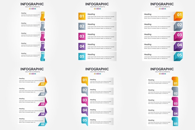 5 Steps Infographics Flat Design Set for Advertising Brochure, Flyer, and Magazine – Free Download