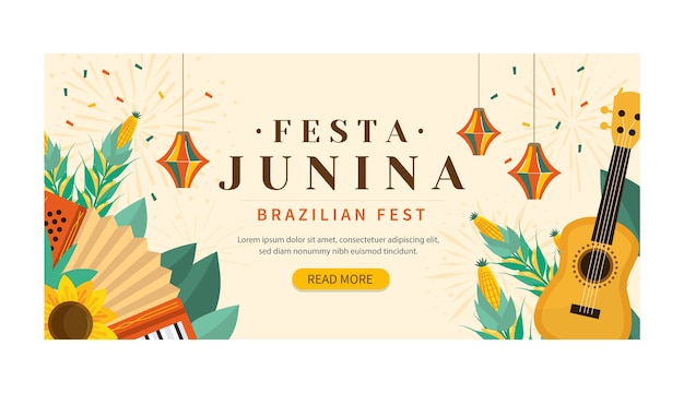 Horizontal Banner Template for Flat Festas Juninas – Free Download