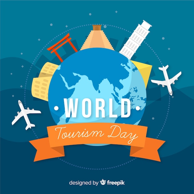 Explore Flat World Tourism Day Background with Landmarks – Free Download