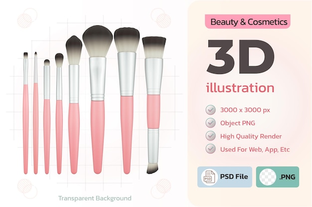 Paint Brush Set: Beauty Accessories and Cosmetic 3D Illustration – Free Download