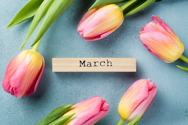 Tulips Frame with March Month Tag – Free Download