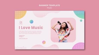 I Love Music Banner Web Template – Free Download