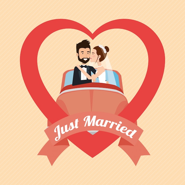 Just Married Couple with Car Avatars – Free Download Stock Photo