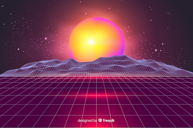 Colorful Retro Futuristic Landscape Background – Free Download