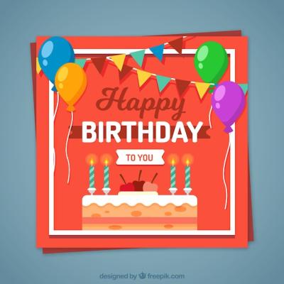 Flat Style Birthday Card Vector Template – Free Download, Download Free Stock Photo