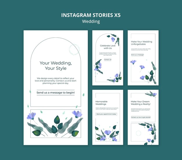 Floral Wedding Instagram Stories Template Set – Free to Download