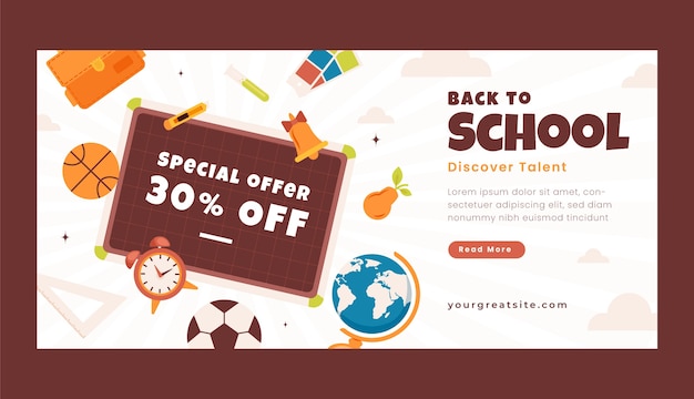 Horizontal Banner Template for Back to School Sale with Supplies – Free Download