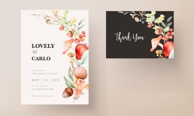 Vintage Watercolor Hand Drawn Botanical Apple and Floral Invitation Card – Free Download