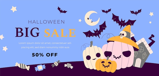 Halloween Celebration Flat Sale Banner Template – Free Download