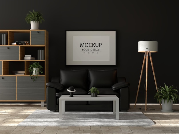 Poster Frame in Living Room PSD Mockup – Free Download