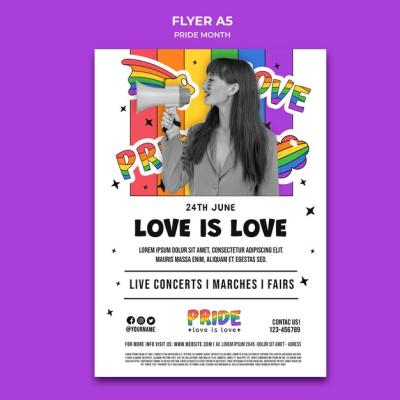 Pride Month Vertical Flyer Template with Rainbow Colors – Free Download