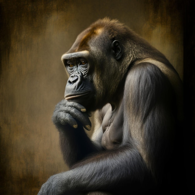 A Serious-Looking Gorilla Posing Against a Brown Background – Free Stock Photo for Download