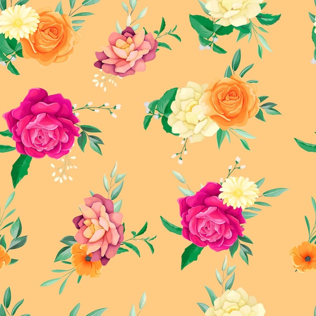 Beautiful Floral Pattern Featuring Yellow and Pink Roses – Free Download