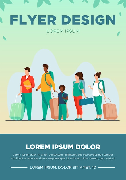 Group of Tourists with Luggage: Vector Illustration for Travel and Airport Concepts – Free Download