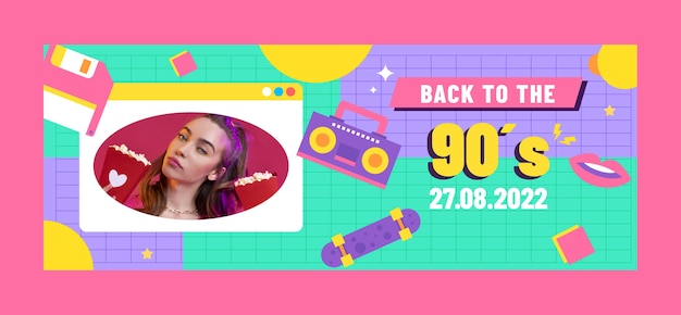 90s Party Social Media Cover Template – Free Download