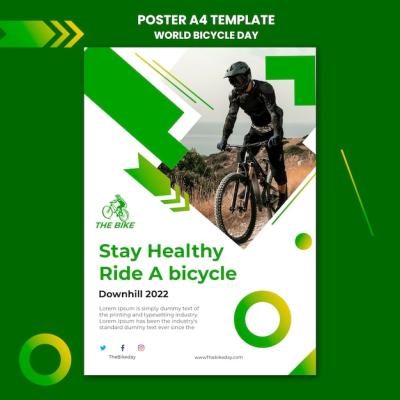 Vertical Poster Template for World Bicycle Day Featuring a Biker – Free Download