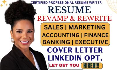 I will write sales resume, marketing, accounting, finance, banking, executive resume