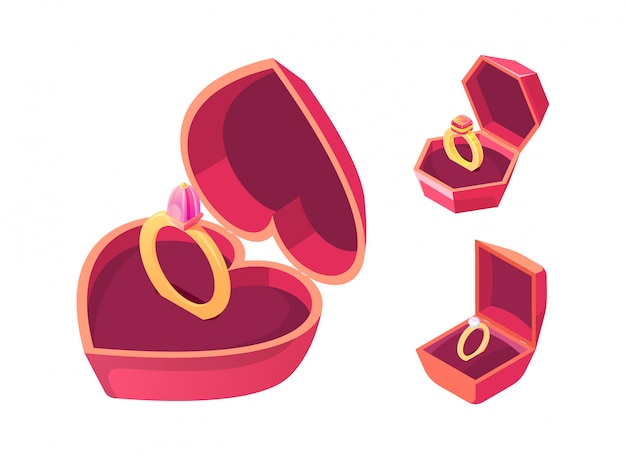 Isometric Vector of Engagement Rings in Red Boxes – Free Download