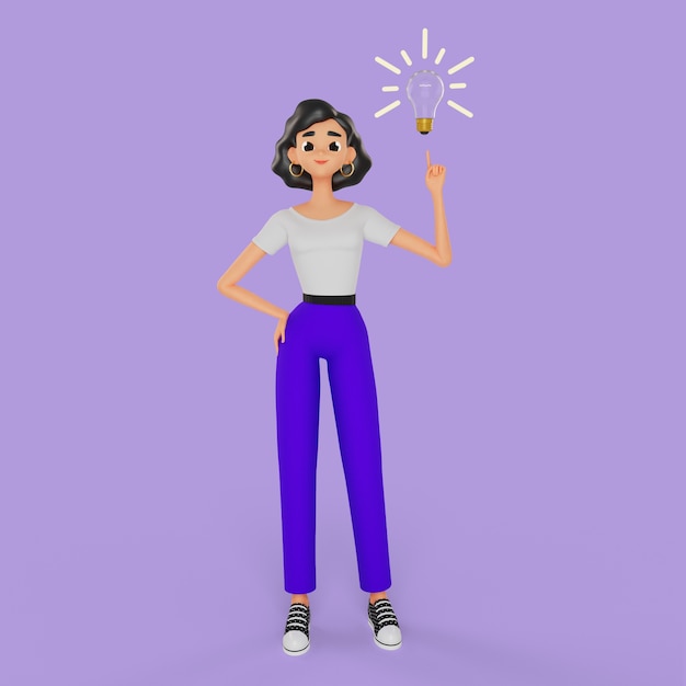 3D Woman Posing with Light Bulb – Free Download