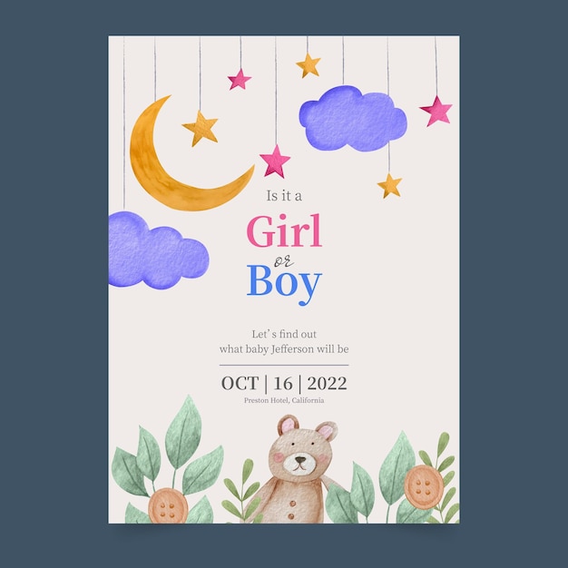 Hand Painted Watercolor Gender Reveal Invitation – Free Download