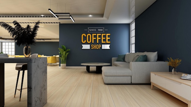 3D Wall Logo Mockup in a Coffee Shop Setting | Free Download