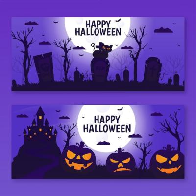 Gradient Halloween Horizontal Banners Set – Free to Download