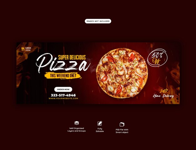 Food Menu and Delicious Pizza Facebook Cover Banner Template – Free Download