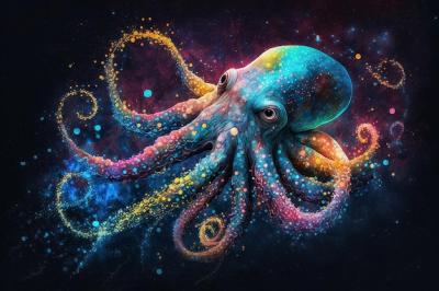 Futuristic Space Octopus Illustration with Neon Magic – Free Download