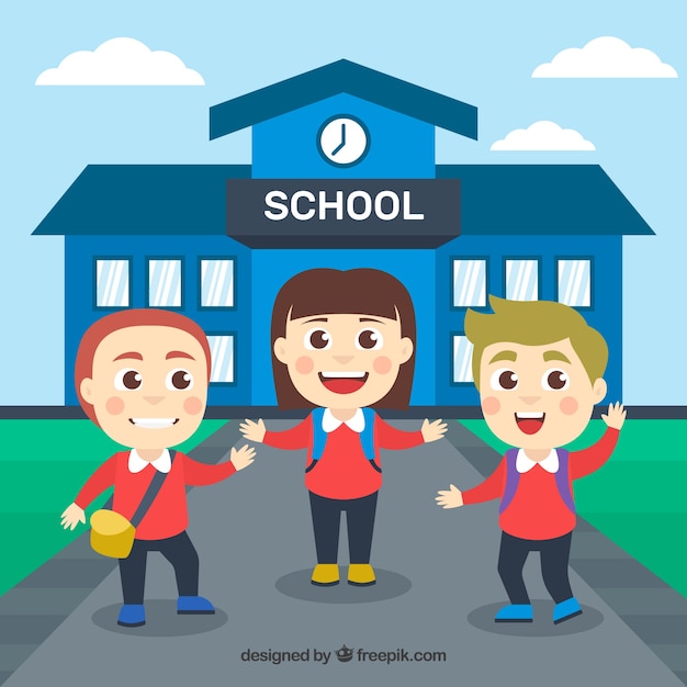 Happy Children Arriving to School – Free Download Free Stock Photo