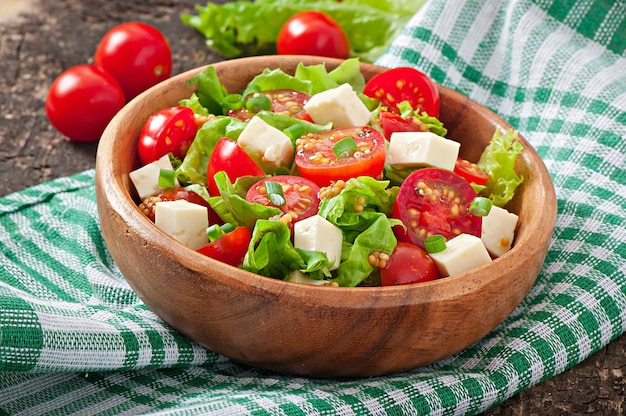 Delicious Tomato Salad with Lettuce, Cheese, Mustard, and Garlic Dressing – Free Stock Photo for Download