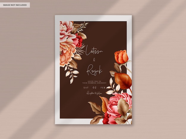 Elegant Watercolor Brown Roses Wedding Invitation Template – Free Download