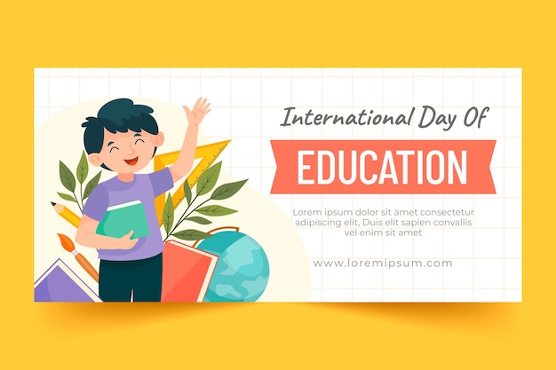 Flat Horizontal Banner Template for International Day of Education – Free Download