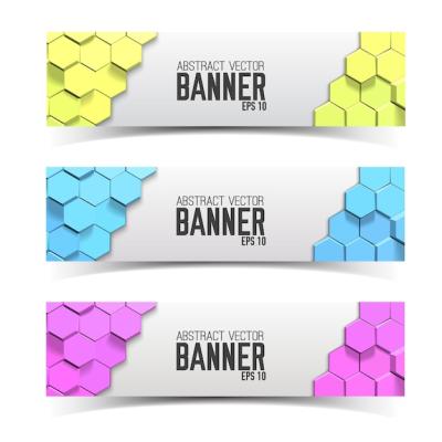 Modern Horizontal Banner Set Featuring Multicolored Honeycombs – Free Download