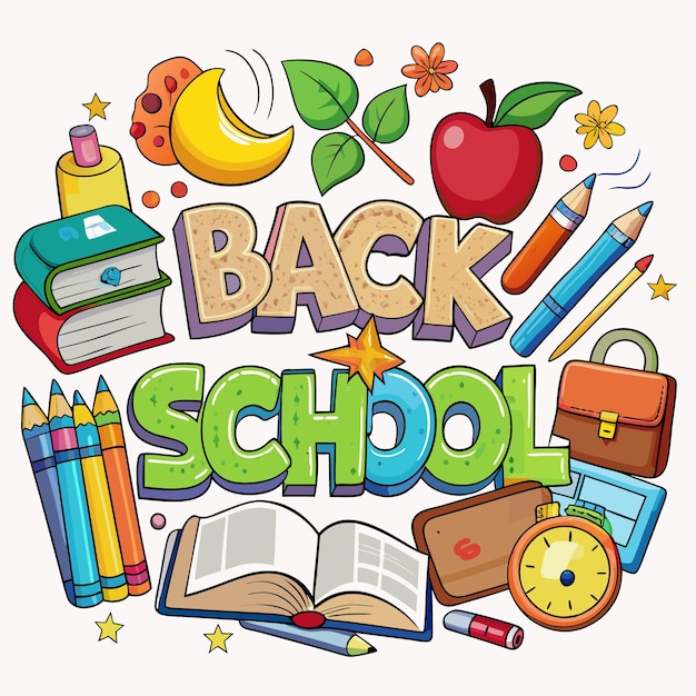 Colorful Supplies Back to School Illustration – Free Download