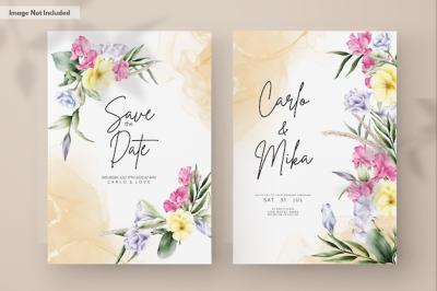 Beautiful Watercolor Flower and Leaves Wedding Invitation Card – Free Download